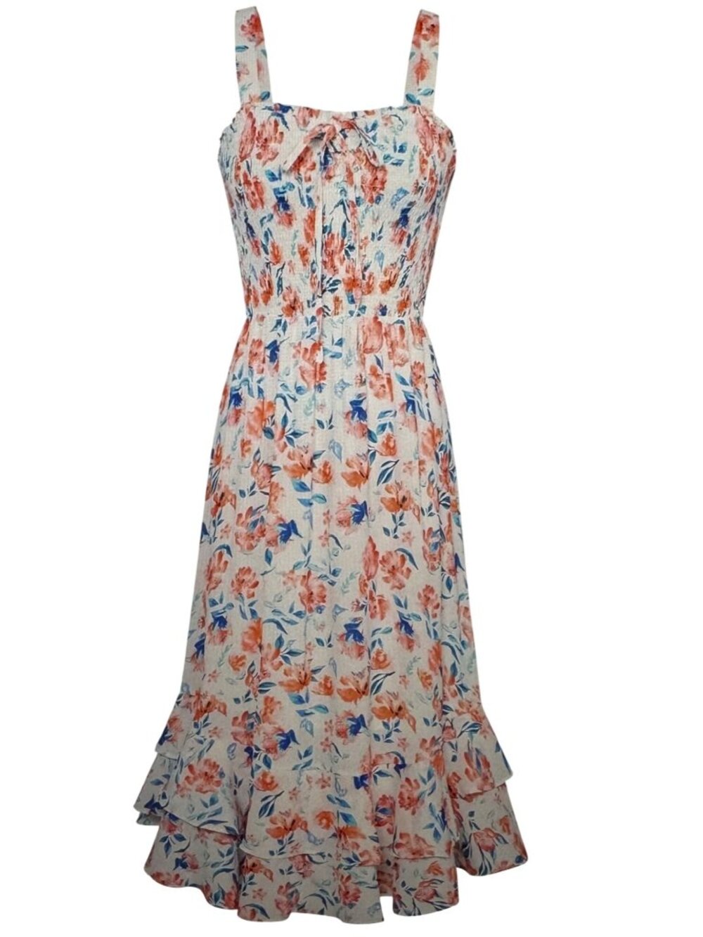 Grace Karin Women's Size Small Floral Smocked Midi Dress With Ruffle Hem.NWT